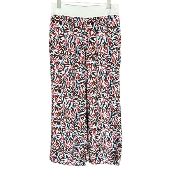 Land’s End Linen Leaf Print Mid Rise Elastic Waist PullOn Wide Leg Pants - Picture 2 of 10